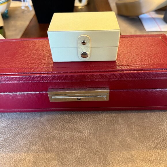 WOLF Leather Travel Boxes (2) Red and Cream lined with Luster Lock (Pre-Owned) - Picture 1 of 13